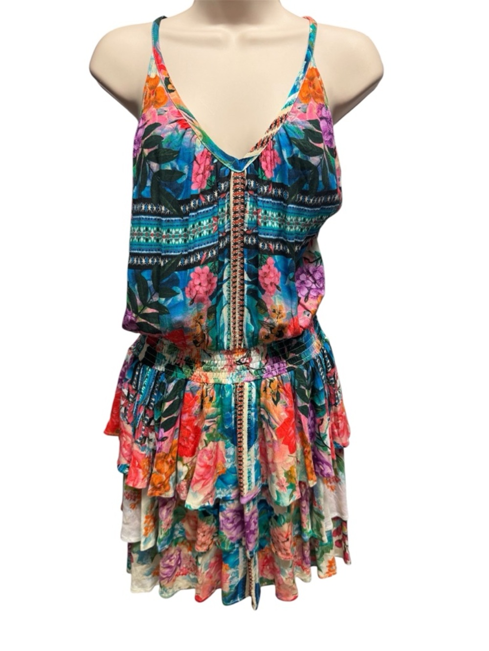 Inner Beauty Colorful Floral Tiered Sundress - Vivid Multi-Color XL